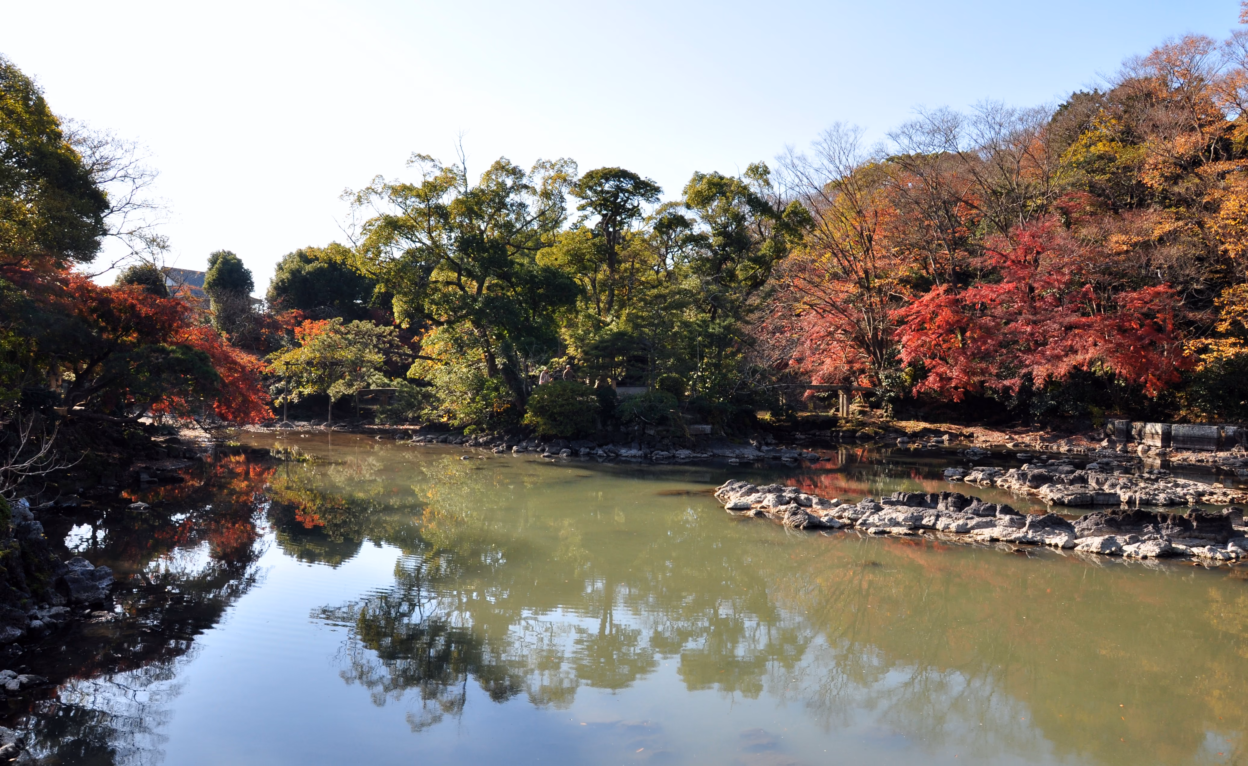A garden path over lava rock at Rakuju-en Park, Mishima