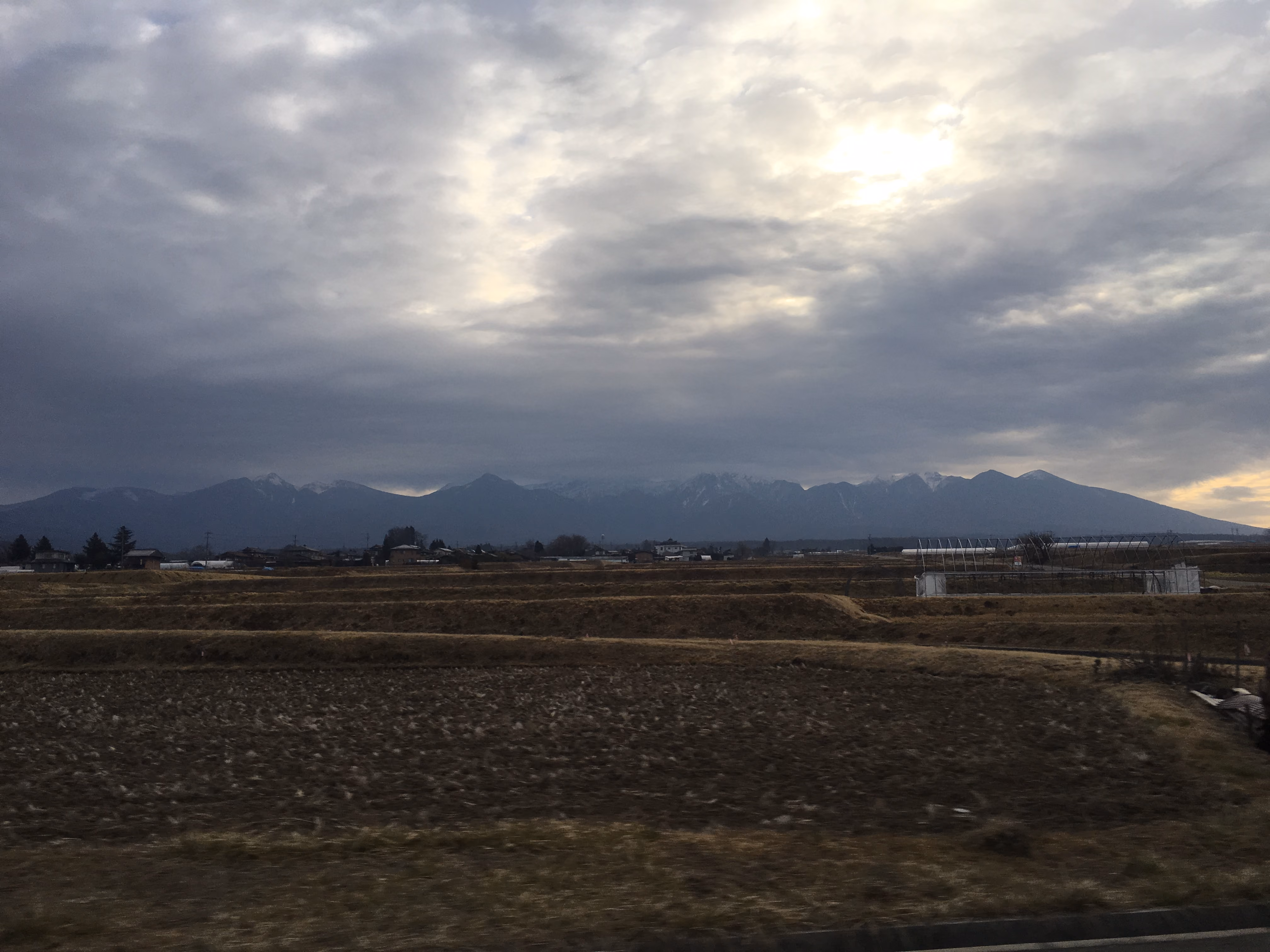An early-morning scene on the way to the ski resort in Nagano, before sunrise
