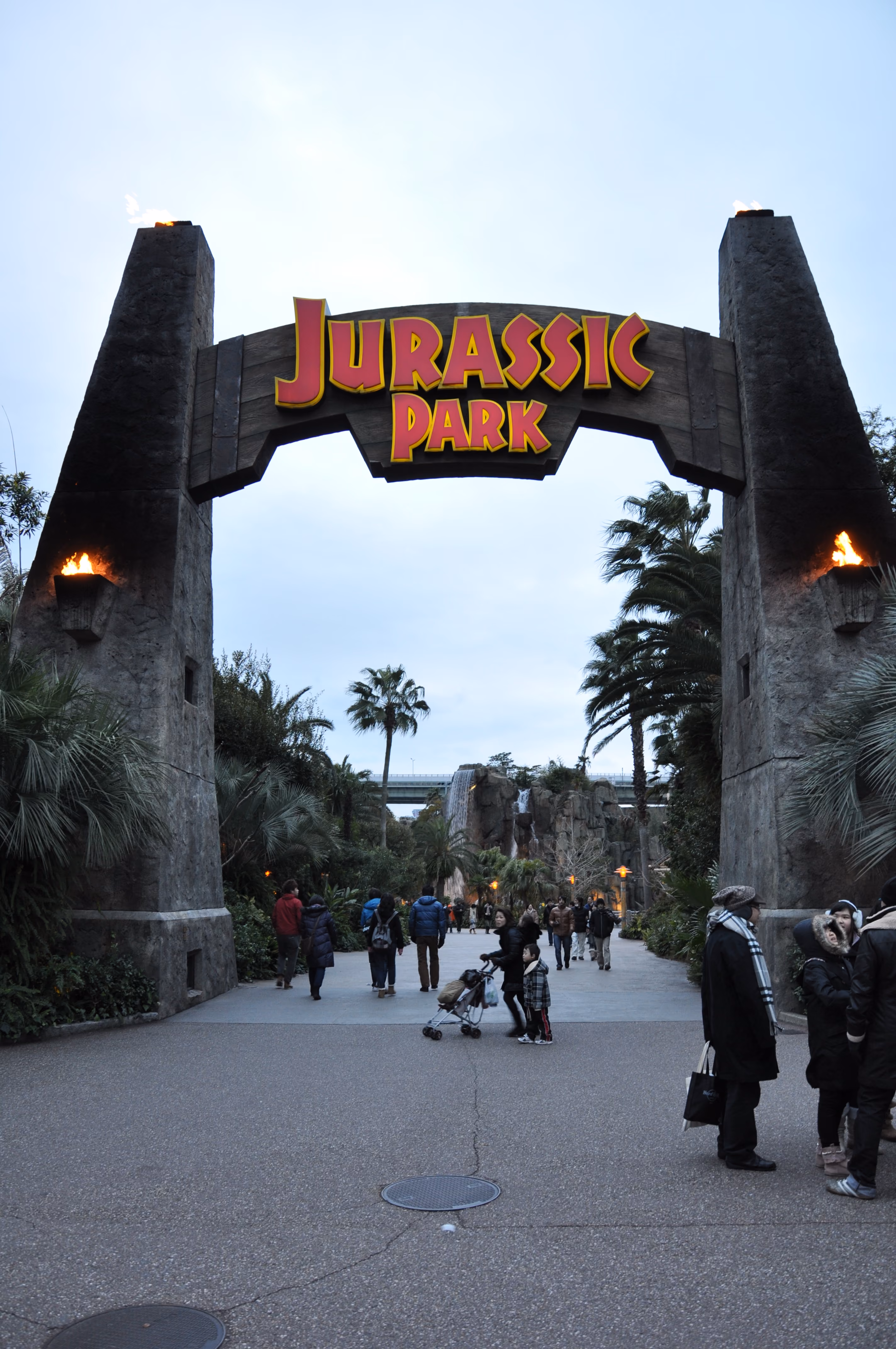 A second vertical view within Universal Studios Japan in the late afternoon